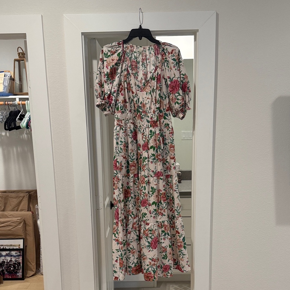 Anthropologie Pink and Green Floral Maxi Dress
